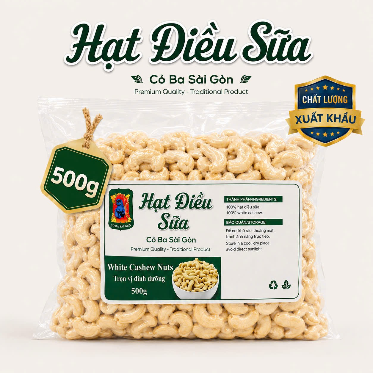 HẠT ĐIỀU SỮA ( NHÂN SỐNG ) 500G -TÚI HÚT CHÂN KHÔNG